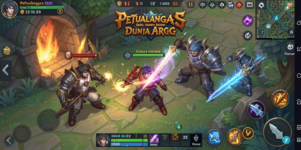 Gameplay 555F dengan karakter bertarung melawan monster di dunia fantastis.
