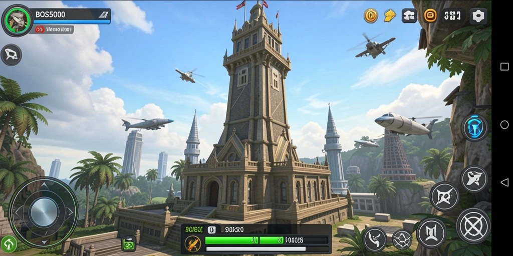 Tampilan menarik dari gameplay BOS5000 dalam pertahanan menara.