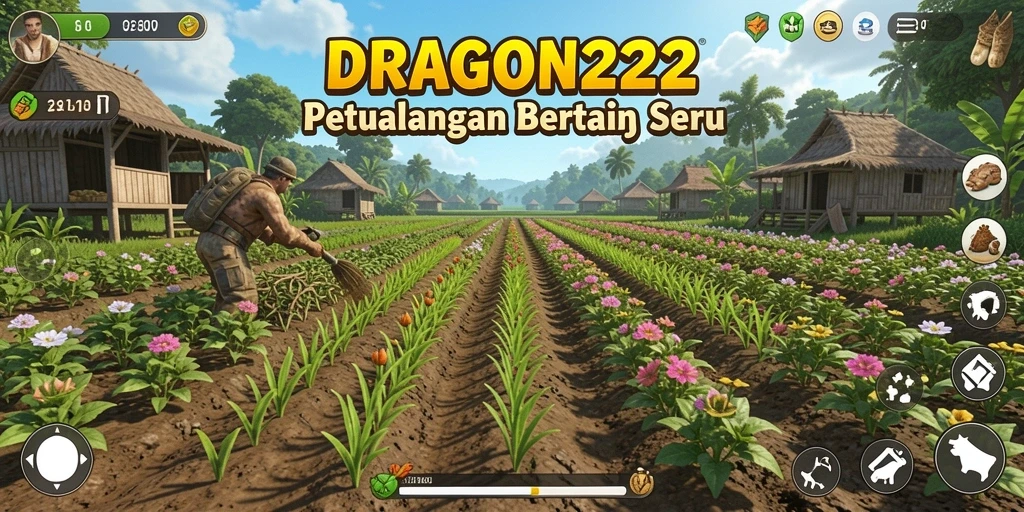 Screenshot gameplay <strong>DRAGON222</strong> yang menampilkan ladang subur dan aktivitas bertani.