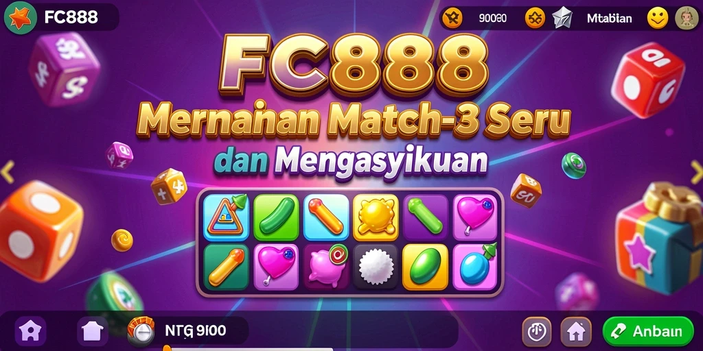 Tampilan gameplay seru dari FC888 dengan elemen Match-3.