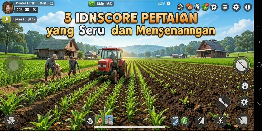 Screenshot IDNSCORE menampilkan gameplay pertanian yang interaktif dan seru.