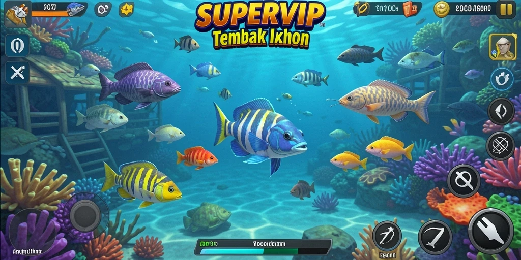 Screenshot gameplay SUPERVIP menampilkan aksi menembak ikan yang seru dan mendebarkan.