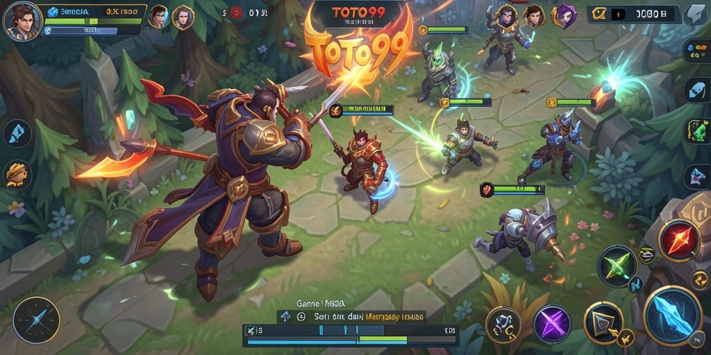 Screenshot gameplay TOTO99 menampilkan pertarungan seru dalam arena MOBA.